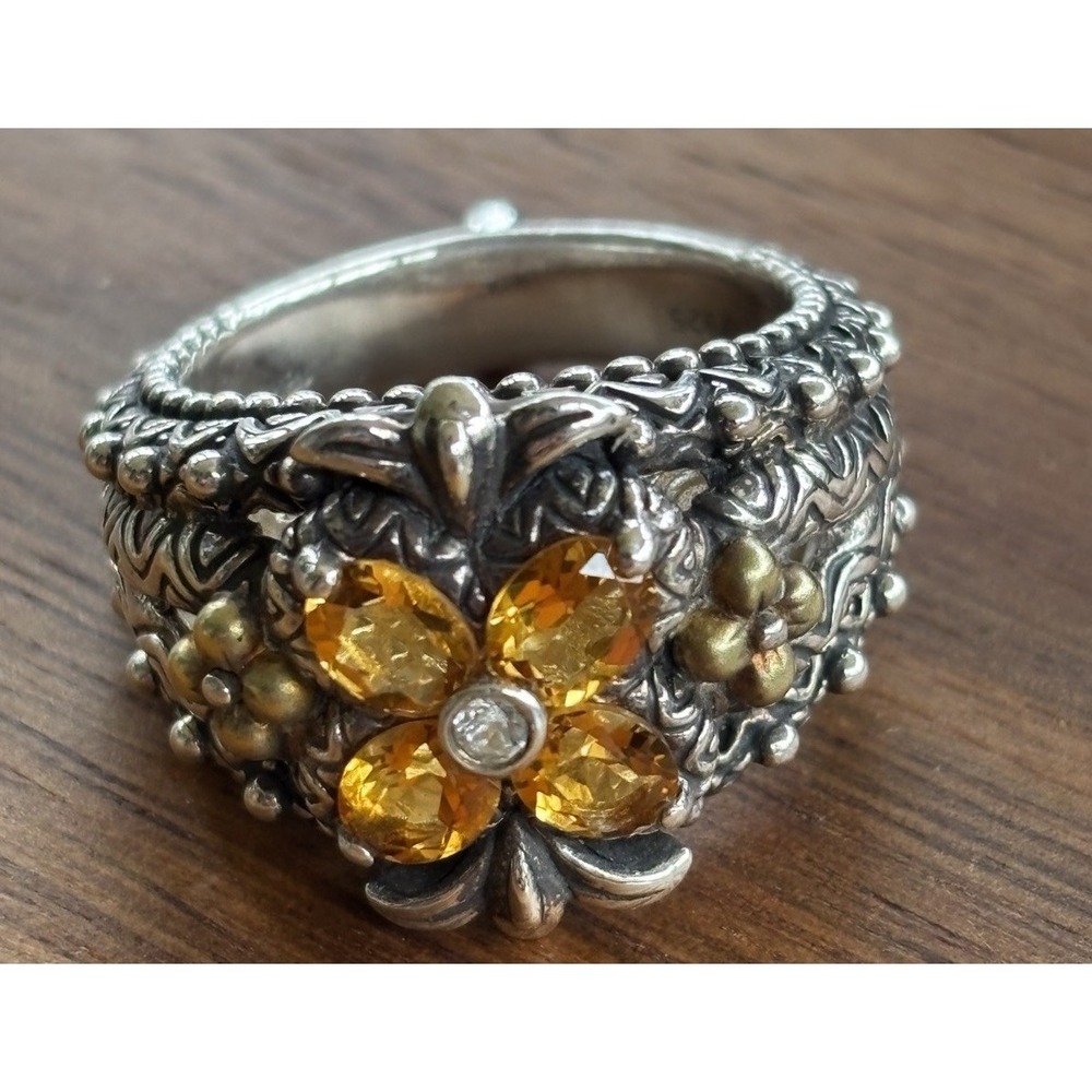 Barbara Bixby Sterling Silver 925 18K Accented Citrine Flower Ring Size 8